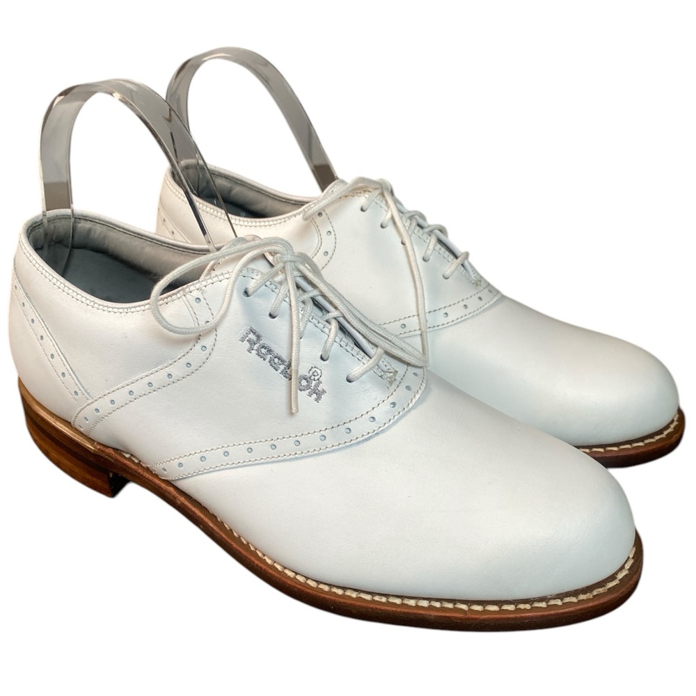 Vintage Reebok Golf Shoes Women’s 9C White Leather Oxford Metal Spikes USA
